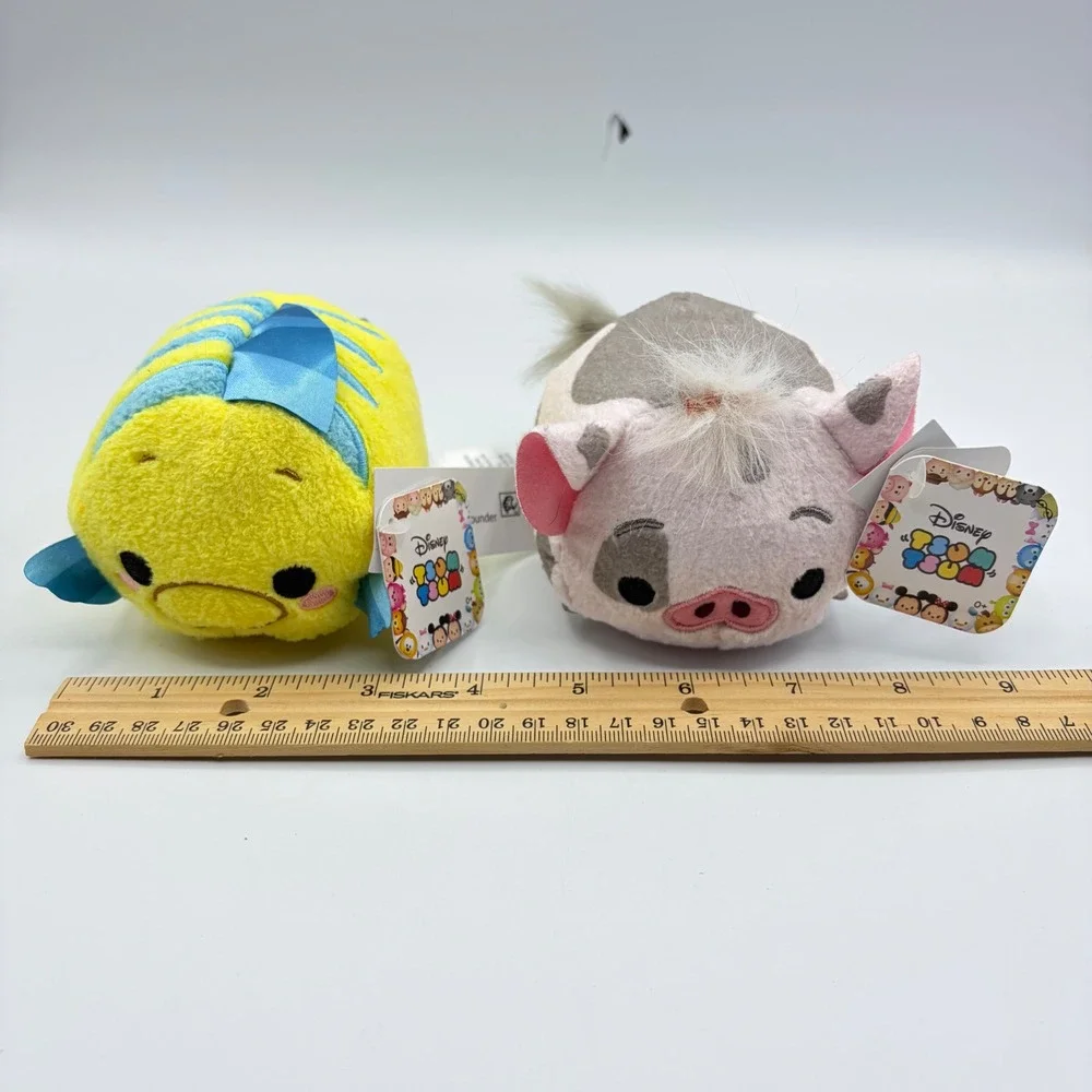 Disney Tsum Tsum Petite Plush Flounder Little Mermaid Pua Moana Set of 2 NWT